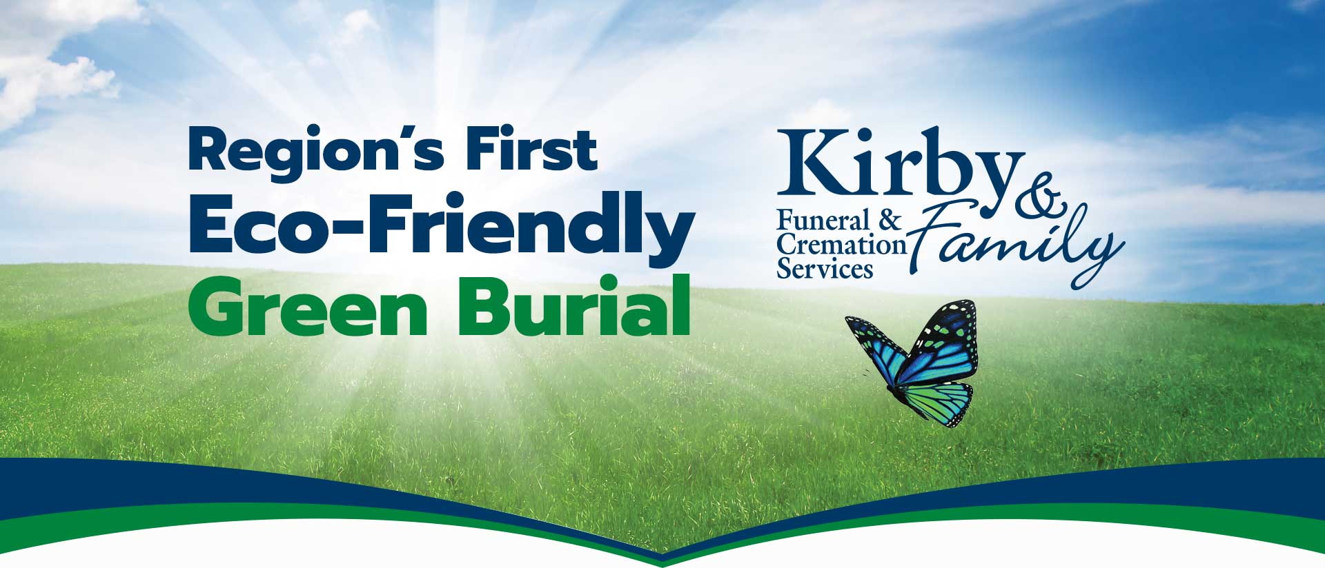 Kirby Funeral and Cremation Services Logo in front of Green Grass and Blue Skies